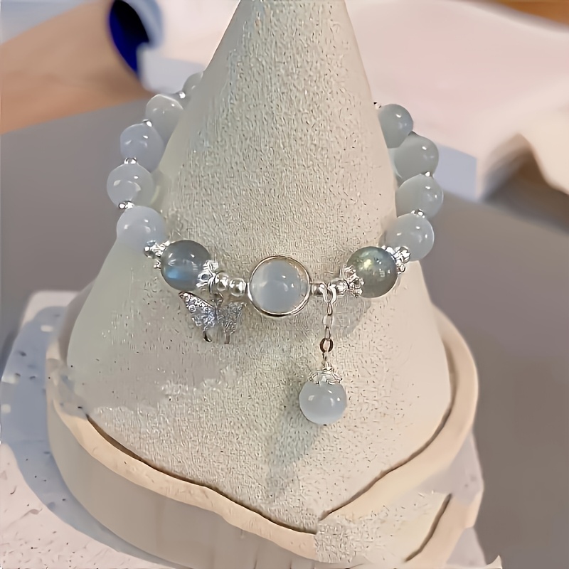 Glass Cat's Eye Bead Bracelet with Butterfly Charm